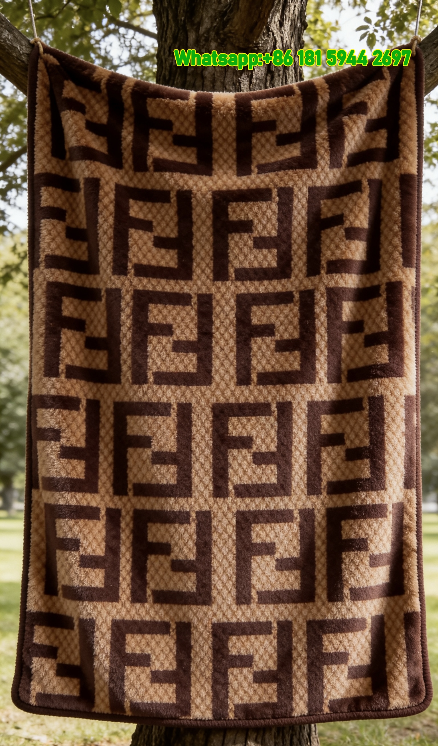 Fendi Classic Brown FF Monogram Flannel Sofa Throw Blanket IMG_9377